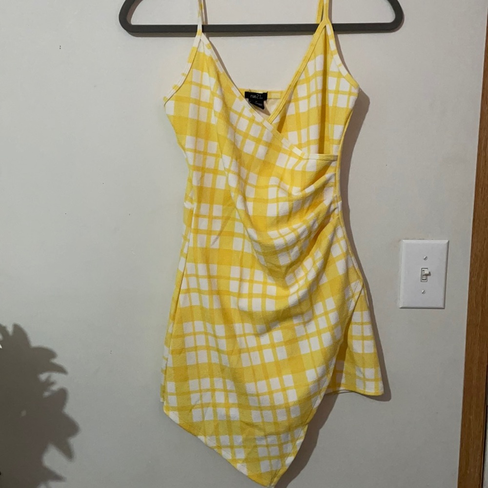 Rue 21 Yellow Plaid Print Asymmetrical Wrap Romper